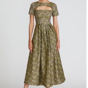 Never Worn, Brand New Gold Metallic Jacquard Tea Length Dress
